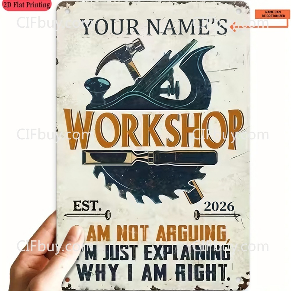 Workshop Tools Name - Insegna in Metallo Personalizzata con Nome